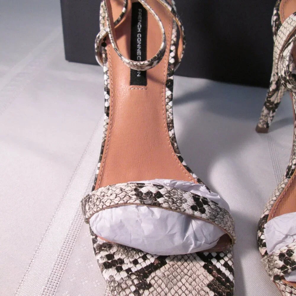 French Connection Tessa Snake Heeled Ankle Strap Sandals Sz 9M